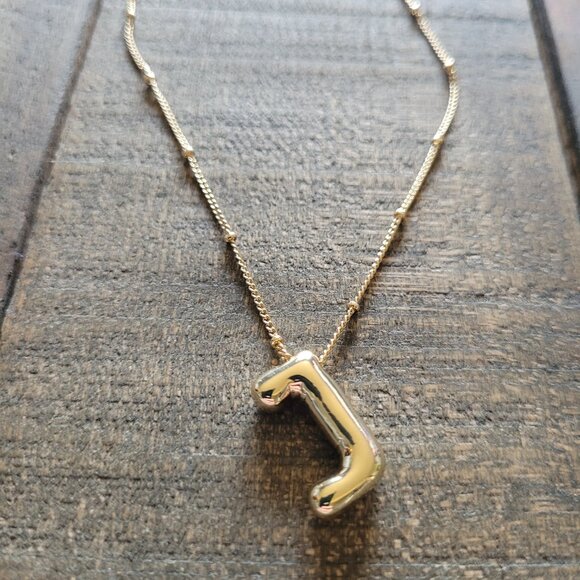 "J" Bubble Letter Initial Necklace - Picture 2 of 4